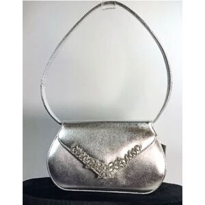 STUART WEITZMAN Mini Delilah Metallic Silver Purse with Rhinestones NWT/ Leather
